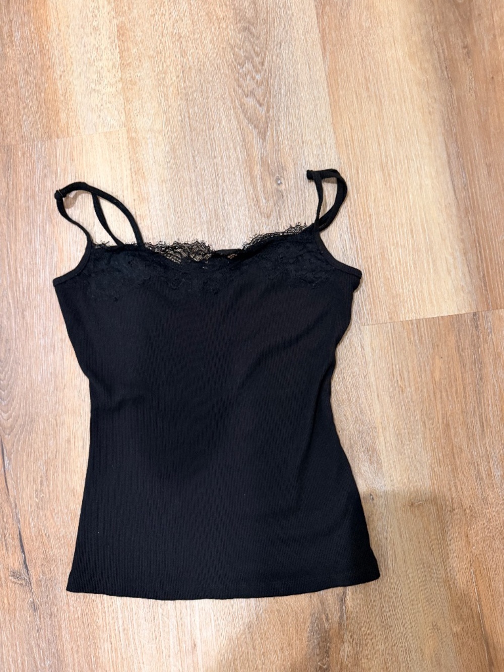 OAK + FORT Black Lace Trim Camisole Tank Top